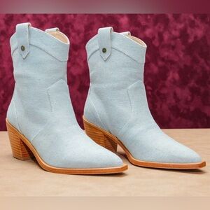 7 For All Mankind Denim Blue Western Ankle Boots